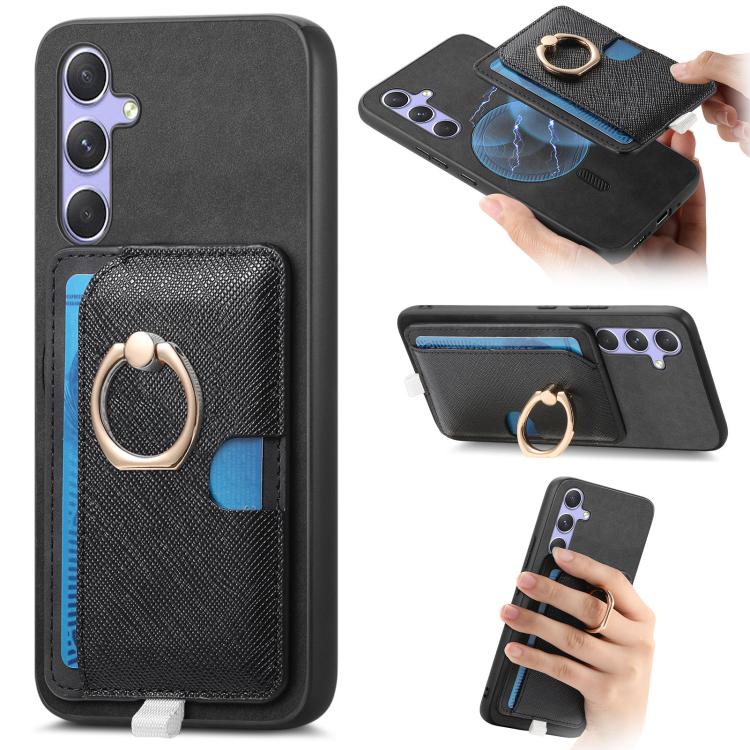 Retro Cross Leather Ring Side Insert Card Bag MagSafe Phone Case, For Samsung Galaxy S23 5G, For Samsung Galaxy A16, For Samsung Galaxy M34 / F34 5G