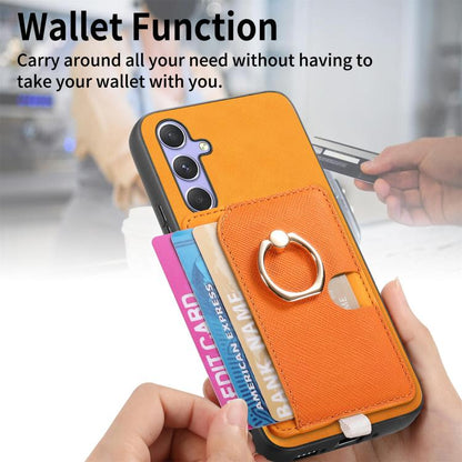 Retro Cross Leather Ring Side Insert Card Bag MagSafe Phone Case, For Samsung Galaxy M54 / F54 5G, For Samsung Galaxy A14