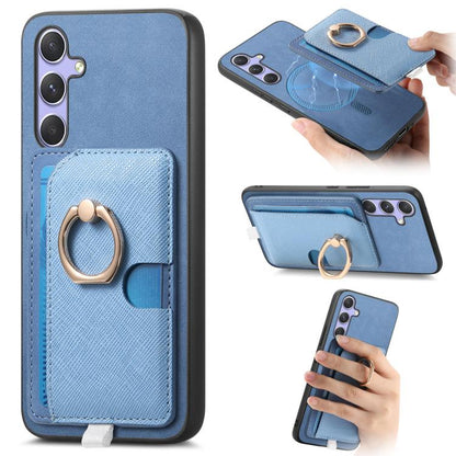 Retro Cross Leather Ring Side Insert Card Bag MagSafe Phone Case, For Samsung Galaxy M54 / F54 5G, For Samsung Galaxy A14