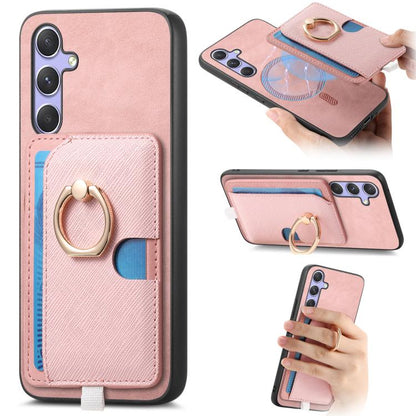 Retro Cross Leather Ring Side Insert Card Bag MagSafe Phone Case, For Samsung Galaxy M54 / F54 5G, For Samsung Galaxy A14