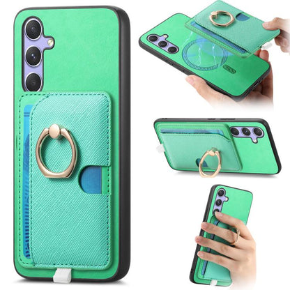 Retro Cross Leather Ring Side Insert Card Bag MagSafe Phone Case, For Samsung Galaxy M54 / F54 5G, For Samsung Galaxy A14
