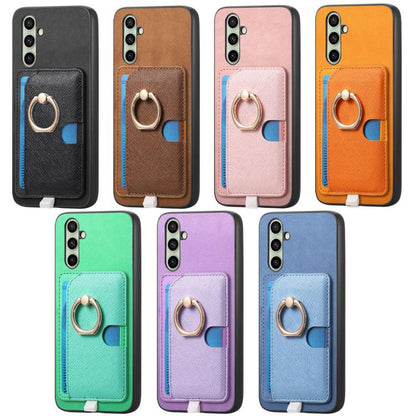 Retro Cross Leather Ring Side Insert Card Bag MagSafe Phone Case, For Samsung Galaxy A06, For Samsung Galaxy S24 FE 5G, For Samsung Galaxy XCover 7