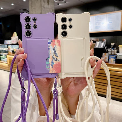 Liquid TPU Card Bag Four Corner Shockproof Phone Case, For Samsung Galaxy S21 5G