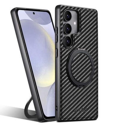 Suteni G3 Carbon Fiber Leather 360 Rotation Holder MagSafe Phone Case, For Samsung Galaxy S26 Ultra 5G, For Samsung Galaxy S25 5G, For Samsung Galaxy S25+ 5G, For Samsung Galaxy S25 Ultra 5G, For Samsung Galaxy S24 Ultra 5G, For Samsung Galaxy S24+ 5G ...