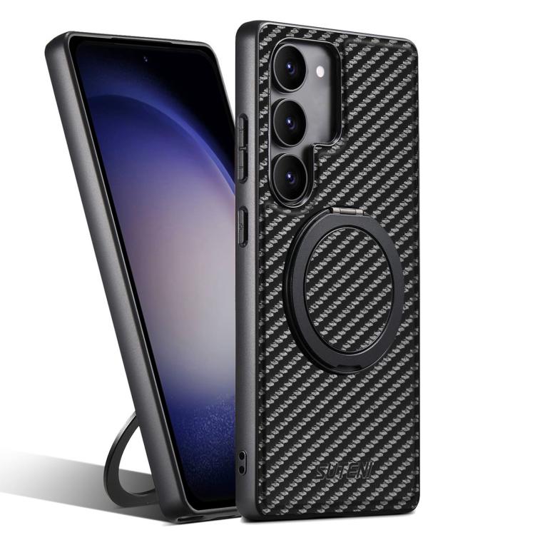 Suteni G3 Carbon Fiber Leather 360 Rotation Holder MagSafe Phone Case, For Samsung Galaxy S26 Ultra 5G, For Samsung Galaxy S25 5G, For Samsung Galaxy S25+ 5G, For Samsung Galaxy S25 Ultra 5G, For Samsung Galaxy S24 Ultra 5G, For Samsung Galaxy S24+ 5G ...