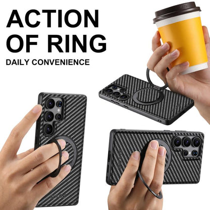 Suteni G3 Carbon Fiber Leather 360 Rotation Holder MagSafe Phone Case, For Samsung Galaxy S26 Ultra 5G, For Samsung Galaxy S25 5G, For Samsung Galaxy S25+ 5G, For Samsung Galaxy S25 Ultra 5G, For Samsung Galaxy S24 Ultra 5G, For Samsung Galaxy S24+ 5G ...