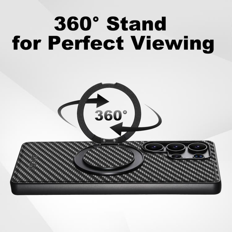 Suteni G3 Carbon Fiber Leather 360 Rotation Holder MagSafe Phone Case, For Samsung Galaxy S26 Ultra 5G, For Samsung Galaxy S25 5G, For Samsung Galaxy S25+ 5G, For Samsung Galaxy S25 Ultra 5G, For Samsung Galaxy S24 Ultra 5G, For Samsung Galaxy S24+ 5G ...