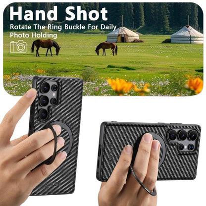 Suteni G3 Carbon Fiber Leather 360 Rotation Holder MagSafe Phone Case, For Samsung Galaxy S26 Ultra 5G, For Samsung Galaxy S25 5G, For Samsung Galaxy S25+ 5G, For Samsung Galaxy S25 Ultra 5G, For Samsung Galaxy S24 Ultra 5G, For Samsung Galaxy S24+ 5G ...