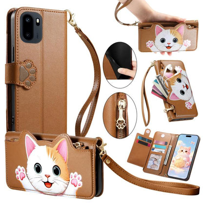 Cat-shaped Zipper Wallet Vegan Leather Phone Case with Strap, For OnePlus 15T, For OnePlus Turbo 6, For OnePlus 15R, For OnePlus Ace 6 5G
