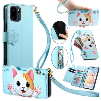 Cat-shaped Zipper Wallet Vegan Leather Phone Case with Strap, For OnePlus 15T, For OnePlus Turbo 6, For OnePlus 15R, For OnePlus Ace 6 5G