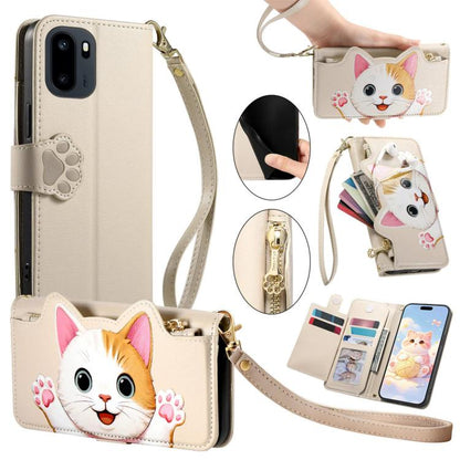 Cat-shaped Zipper Wallet Vegan Leather Phone Case with Strap, For OnePlus 15T, For OnePlus Turbo 6, For OnePlus 15R, For OnePlus Ace 6 5G