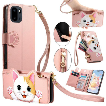 Cat-shaped Zipper Wallet Vegan Leather Phone Case with Strap, For OnePlus 15T, For OnePlus Turbo 6, For OnePlus 15R, For OnePlus Ace 6 5G
