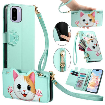 Cat-shaped Zipper Wallet Vegan Leather Phone Case with Strap, For OnePlus 15T, For OnePlus Turbo 6, For OnePlus 15R, For OnePlus Ace 6 5G