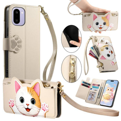 Cat-shaped Zipper Wallet Vegan Leather Phone Case with Strap, For OnePlus 15T, For OnePlus Turbo 6, For OnePlus 15R, For OnePlus Ace 6 5G