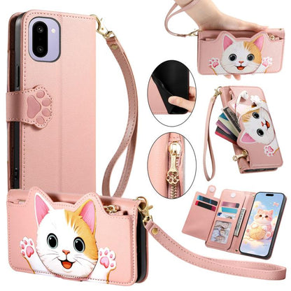 Cat-shaped Zipper Wallet Vegan Leather Phone Case with Strap, For OnePlus 15T, For OnePlus Turbo 6, For OnePlus 15R, For OnePlus Ace 6 5G