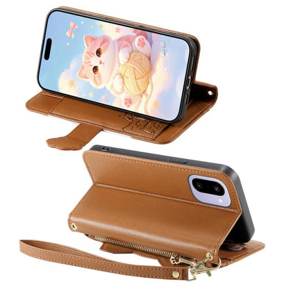 Cat-shaped Zipper Wallet Vegan Leather Phone Case with Strap, For OnePlus 15T, For OnePlus Turbo 6, For OnePlus 15R, For OnePlus Ace 6 5G