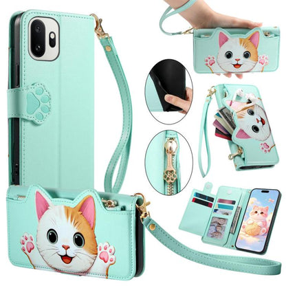 Cat-shaped Zipper Wallet Vegan Leather Phone Case with Strap, For OnePlus 15T, For OnePlus Turbo 6, For OnePlus 15R, For OnePlus Ace 6 5G