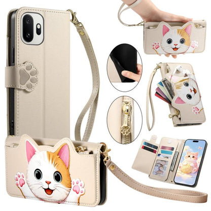 Cat-shaped Zipper Wallet Vegan Leather Phone Case with Strap, For OnePlus 15T, For OnePlus Turbo 6, For OnePlus 15R, For OnePlus Ace 6 5G