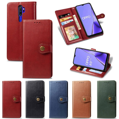 For OPPO A5 2020 / A9 2020 Retro Solid Color Leather Buckle Phone Case with Lanyard & Photo Frame & Card Slot & Wallet & Stand Function, For OPPO A5 2020