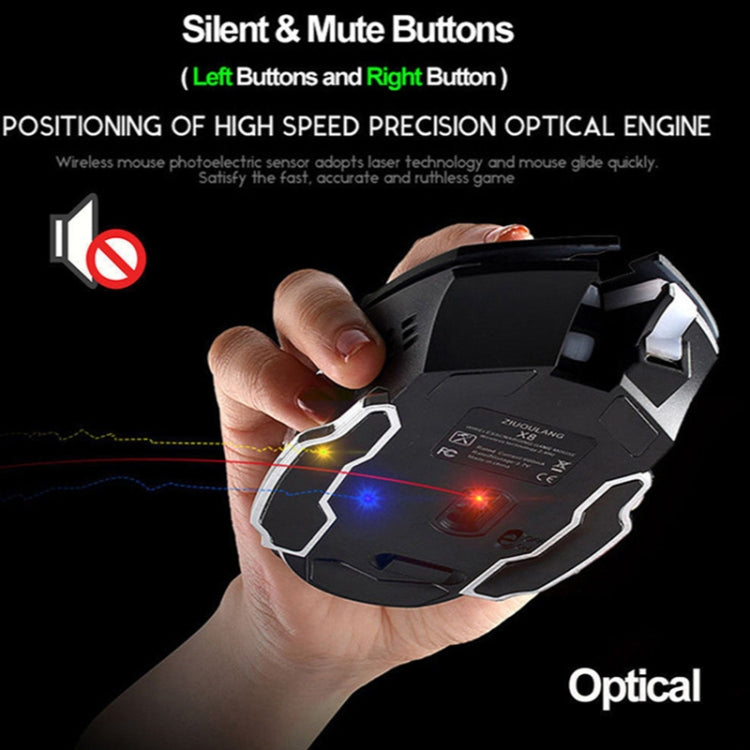 FREEDOM-WOLF X8 2400 DPI 6 Keys 2.4G Wireless Charging Silent Luminous Gaming Mechanical Mouse, X8 Star Black, X8 Metal Grey