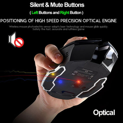FREEDOM-WOLF X8 2400 DPI 6 Keys 2.4G Wireless Charging Silent Luminous Gaming Mechanical Mouse, X8 Star Black, X8 Metal Grey
