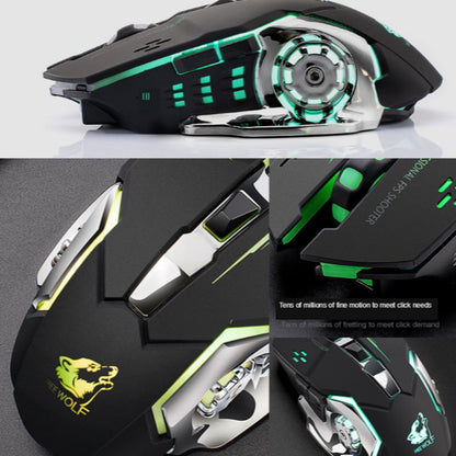 FREEDOM-WOLF X8 2400 DPI 6 Keys 2.4G Wireless Charging Silent Luminous Gaming Mechanical Mouse, X8 Star Black, X8 Metal Grey
