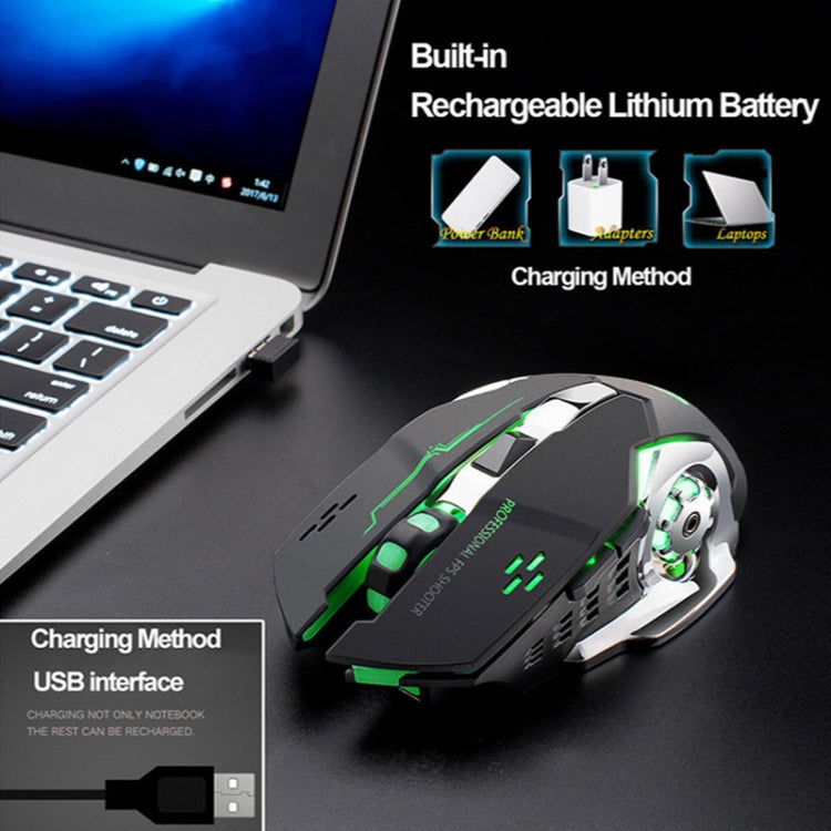 FREEDOM-WOLF X8 2400 DPI 6 Keys 2.4G Wireless Charging Silent Luminous Gaming Mechanical Mouse, X8 Star Black, X8 Metal Grey