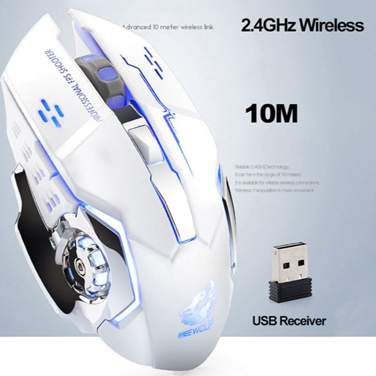 FREEDOM-WOLF X8 2400 DPI 6 Keys 2.4G Wireless Charging Silent Luminous Gaming Mechanical Mouse, X8 Star Black, X8 Metal Grey