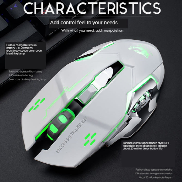 FREEDOM-WOLF X8 2400 DPI 6 Keys 2.4G Wireless Charging Silent Luminous Gaming Mechanical Mouse, X8 Star Black, X8 Metal Grey