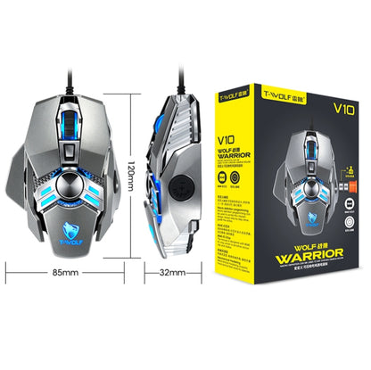T-WOLF V10 USB Interface 7 Buttons 6400 DPI Gaming Wired Mouse Custom Macro Programming 4-Color Breathing Light Gaming Mouse, Cable Length: 1.5m, Black, Gun Color