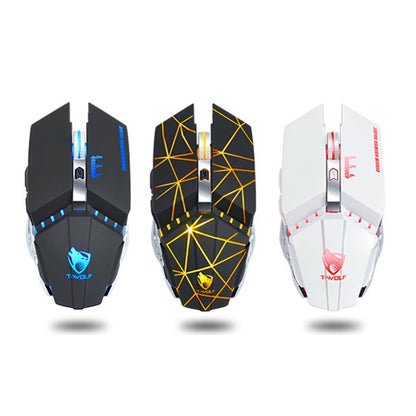 T-WOLF Q15 6-Buttons 1600 DPI Wireless Rechargeable Mute Office Gaming Mouse with 7 Color Breathing Light, Technology Black, Stars Black, Pearl White