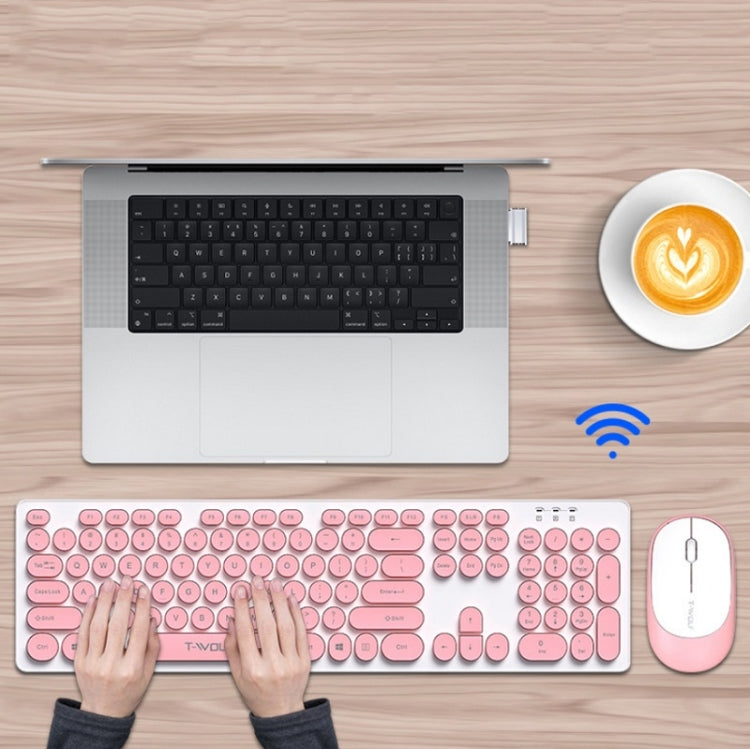 T-WOLF TF770 Mechanical Feel Wireless Gaming Keyboard And Mouse Set, Pink, Blue