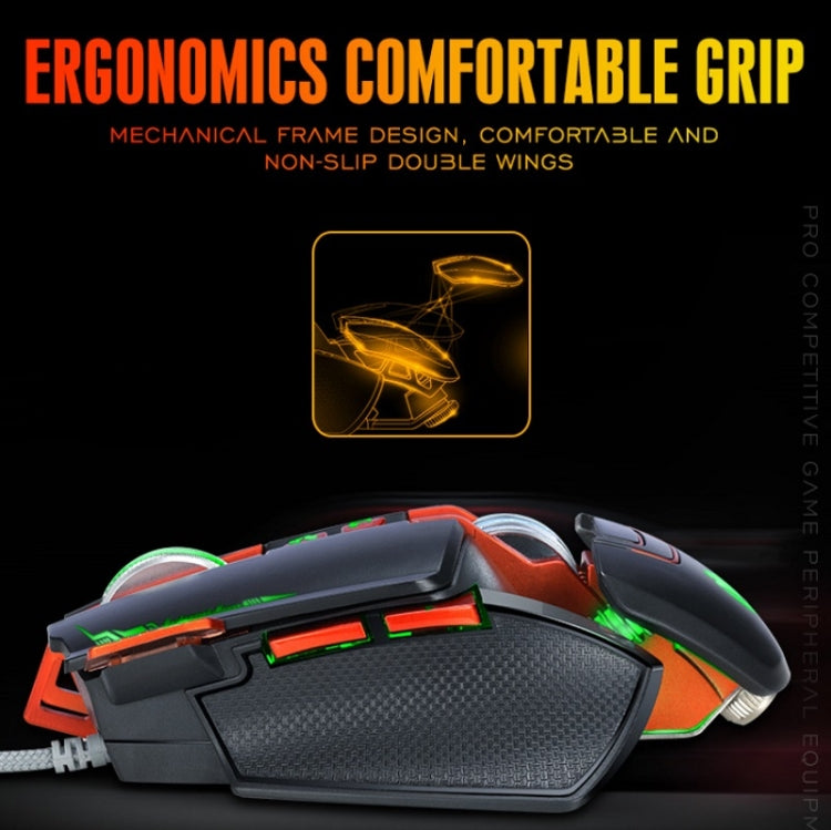 T-WOLF V9 8 Keys 3200 DPI Gaming Macro Definition Mechanical Wired Mouse, Black, Silver