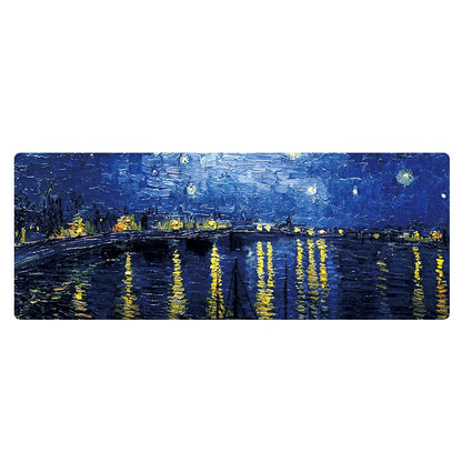 Am002 Large Oil Painting Desk Rubber Mouse Pad, 300x800x5mm Stitched Edges, 400x900x4mm Stitched Edges