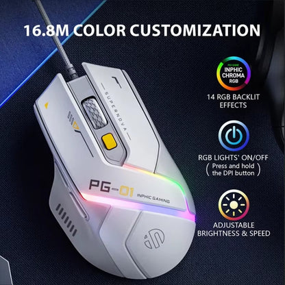 Inphic PG1 RGB Light Emitting Computer Gaming Wired Mouse, PG1