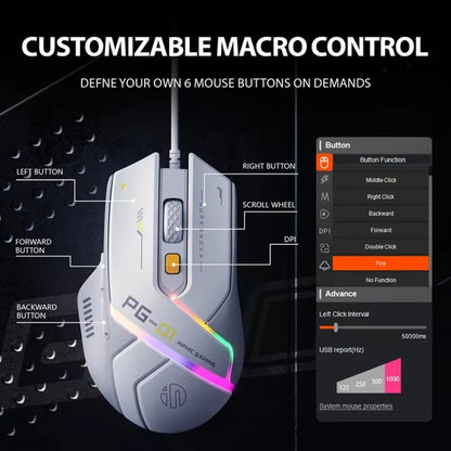 Inphic PG1 RGB Light Emitting Computer Gaming Wired Mouse, PG1
