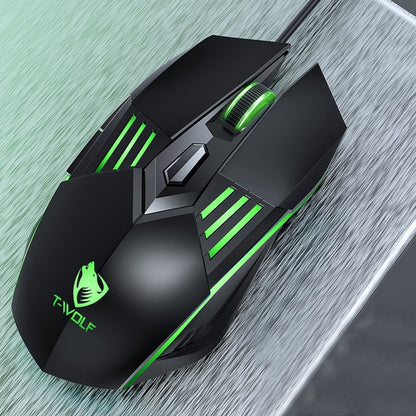 T-WOLF G560 6-keys Cool Breathing Light Gaming Wired Mouse Mechanical Office Silent Mouse