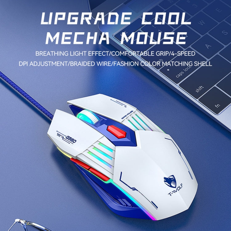T-WOLF G560 6-keys Cool Breathing Light Gaming Wired Mouse Mechanical Office Silent Mouse
