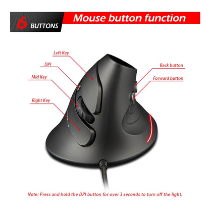ZELOTES T30 6-keys Vertical Grip Detachable Ergonomic Wired Mouse, T30