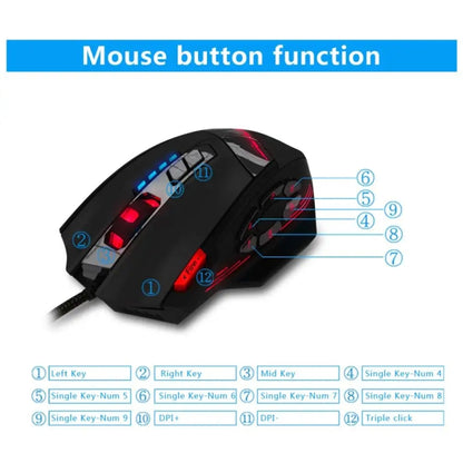 ZELOTES C12 12-buttons Ergonomic Programming Custom Gaming Wired Mouse, C12