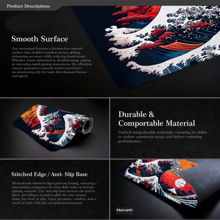 Big Wave Gaming Mouse Pad Non-Slip Rubber Desk Mat, 400x900x2mm, 400x900x3mm