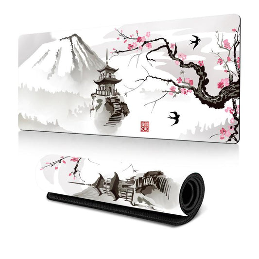 Ink Painting Cherry Blossom Rubber Non-Slip Mouse Pad Desk Mat, 300x600x2mm, 300x700x2mm, 300x800x2mm, 400x900x2mm