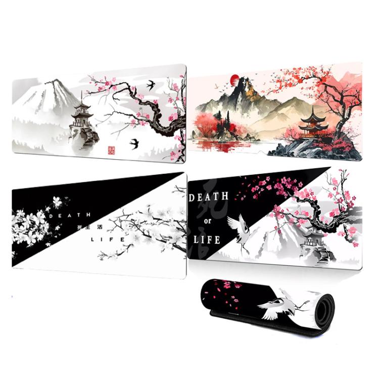 Ink Painting Cherry Blossom Rubber Non-Slip Mouse Pad Desk Mat, 300x600x2mm, 300x700x2mm, 300x800x2mm, 400x900x2mm