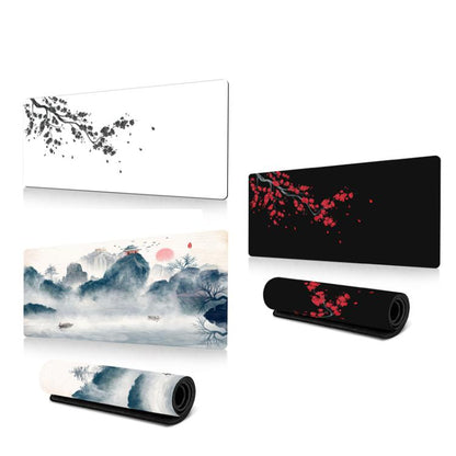 Ink Painting Cherry Blossom Rubber Non-Slip Mouse Pad Desk Mat, 300x600x2mm, 300x700x2mm, 300x800x2mm, 400x900x2mm