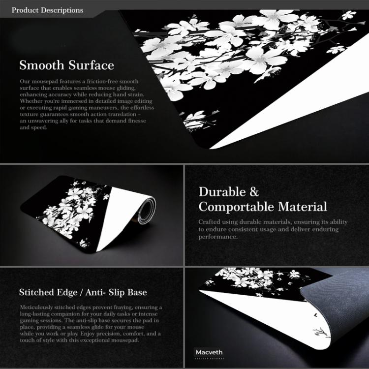 Ink Painting Cherry Blossom Rubber Non-Slip Mouse Pad Desk Mat, 300x600x2mm, 300x700x2mm, 300x800x2mm, 400x900x2mm